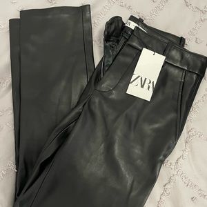 NWT- Zara black leather, straight leg pants